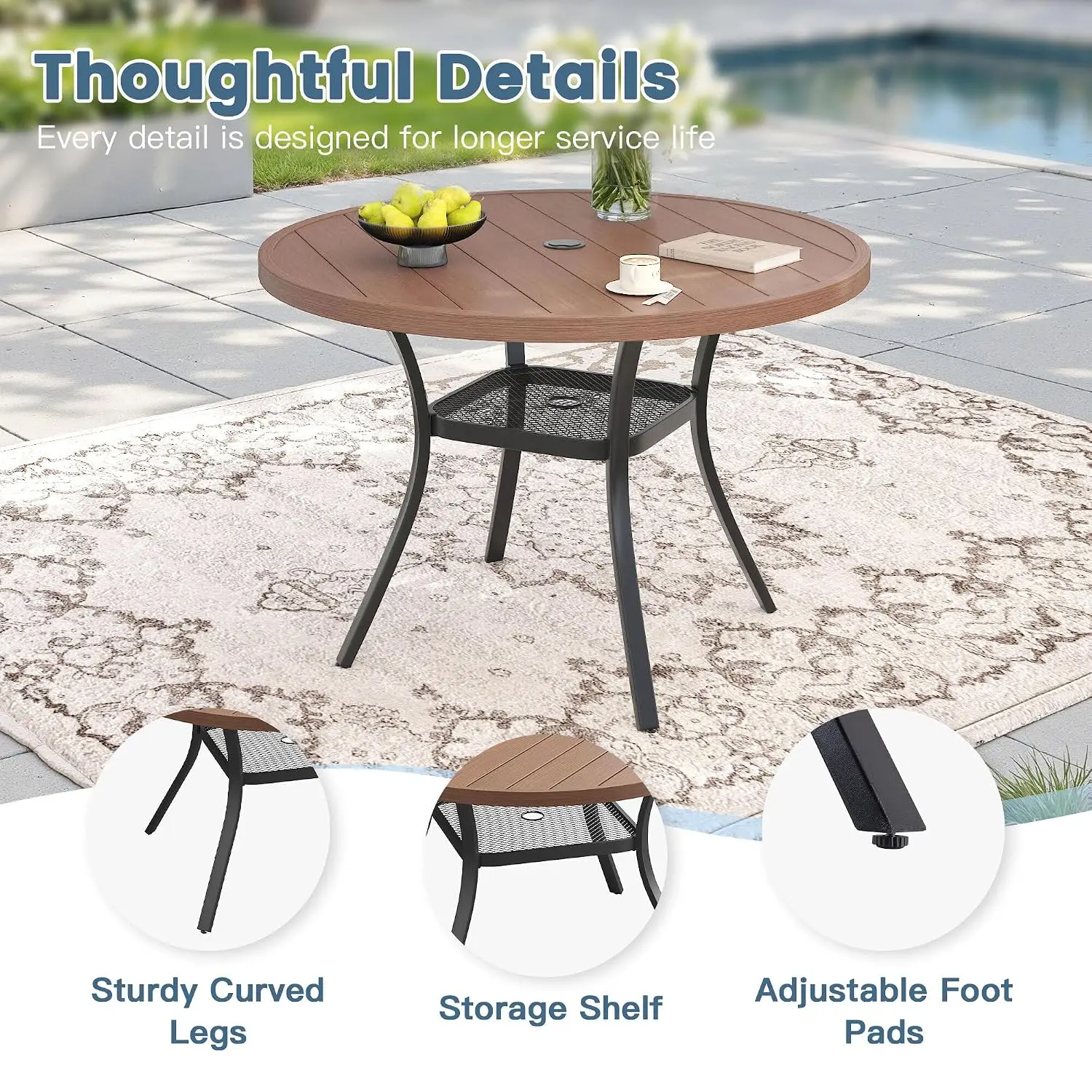 Walnut Metal Dining Table & Wicker Swivel Chair Set For 4, Customized