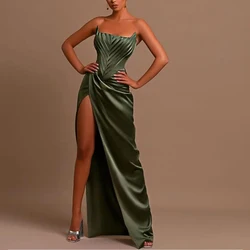 Summer sexy bra patch wearing fishbone skirt, fashionable slim fitting irregular split party dress long style