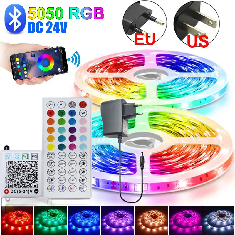 شرائط Rgb Led أضواء 5 متر 10 متر 15 متر 20 متر 30 متر 40 متر 24 فولت Led الشريط بلوتوث مصباح ليد الشريط لغرفة المعيشة مع التطبيق الألعاب الزينة