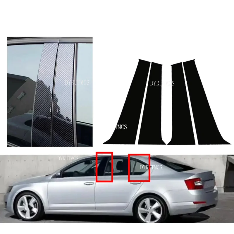 4pcs Glossy Black Window Pillar Posts Fit For Skoda Octavia Mk2 (1Z) 2005-2013 2012 2011 Decal Door Side Stickers Cover
