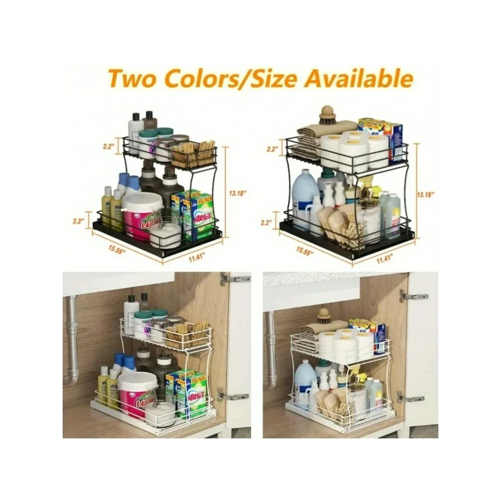 Pull out cabinet organizer two layers slide out of the sink cabinet organizer, kitchen bathroom cabinet sink organizer below