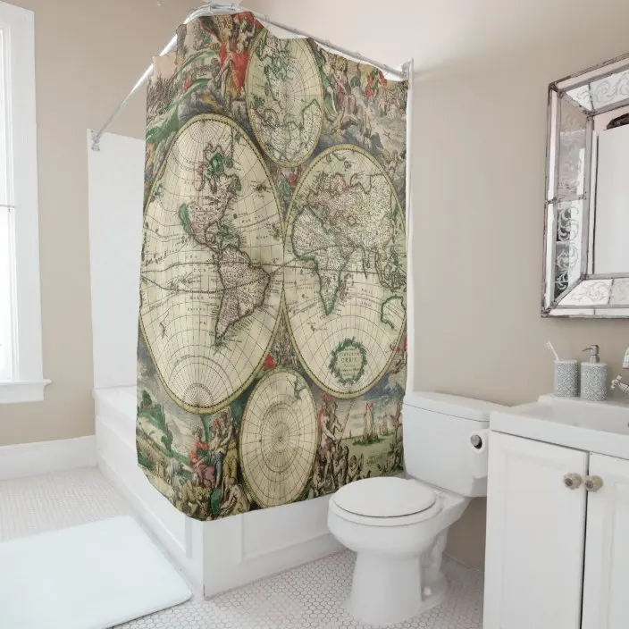 Antique Map Classic Old World Retro Map Shower Curtain Bathroom Curtain Hook Bathroom Curtain Home Decor Curtain l220cm