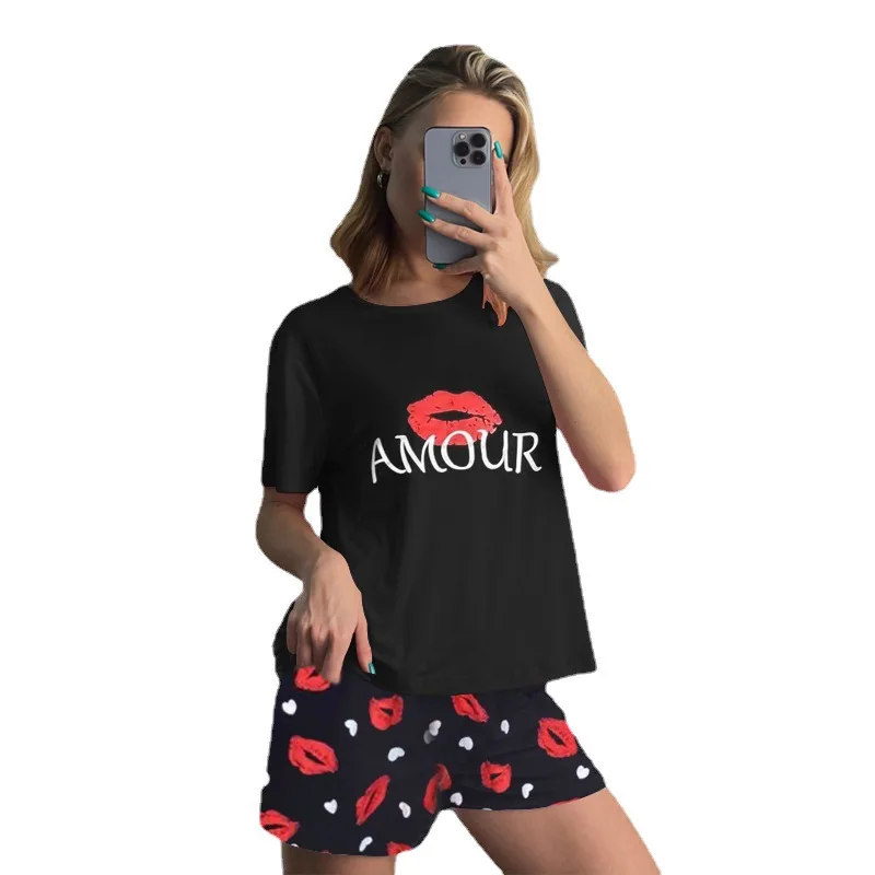 Ladies Three-Piece Pajamas Women Spring And Autumn Summer Home Leisure Short-Sleeved Trousers Printed Ladies Pajamas Homewear