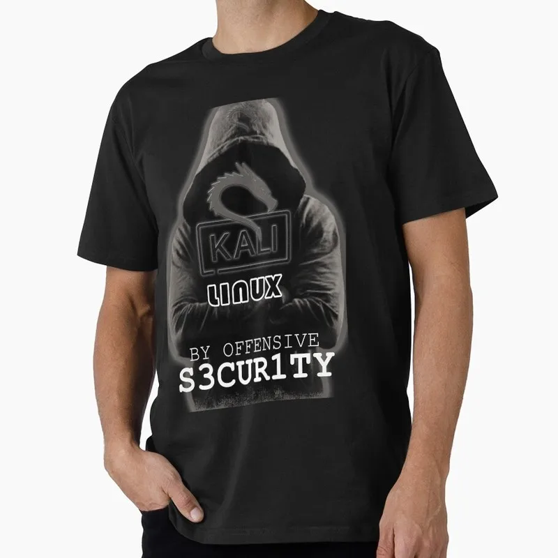 Gray Hooded Hacker Funny Kali Linux Operating System Graphic T‑Shirt Casual Short Sleeve Tees Geek IT Developer Fan Gift Tops