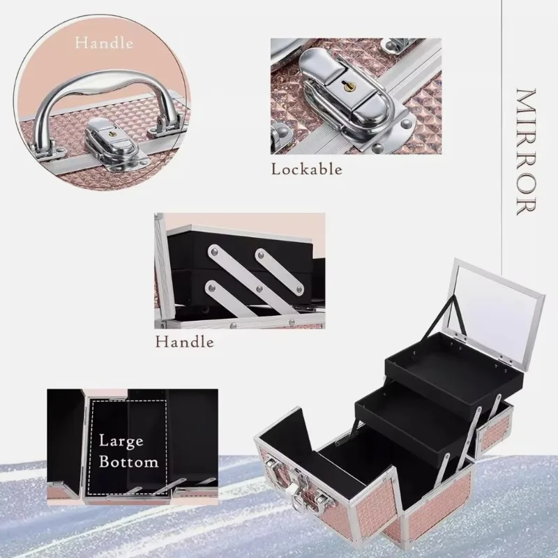 Custom Logo Cosmetic Storage Case with Locking System Adjustable Aluminum Cosmetic Organizer for Nail Teeth Whitening Training