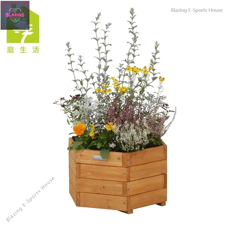 Wooden flower pot hexagonal creative balcony flower fruit and vegetable planting box simple pastoral WOP-O45