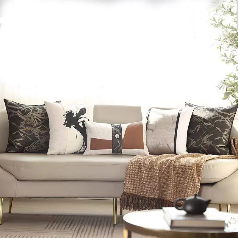 New Chinese-style ink painting cushion cover, suitable for showroom, hotel bedroom, and living room decorative pillow covers