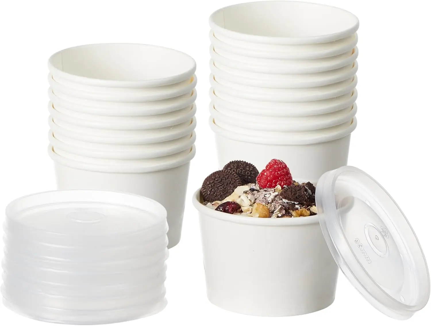 

Disposable Kraft Paper Soup Cups with Lids, Paper Food Containers, Ice Cream Cups, To Go Bowls for Hot and Cold Food Com