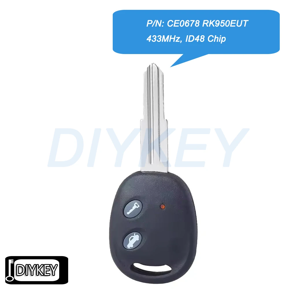 2 Buttons Remote Car Key Fob 433.92MHz FSK ID48 Chip for Chevrolet Aveo Spark 2009 2010 - 2016 CE 0678, CE0678 FCC ID: RK950EUT