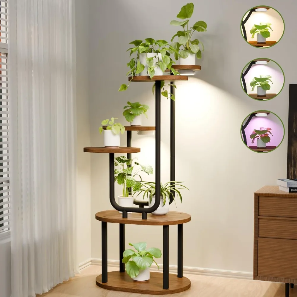 Grow Lights, 6 Tier 38.6″ Tall Metal Shelf for Multiple Plants, Plant Shelves