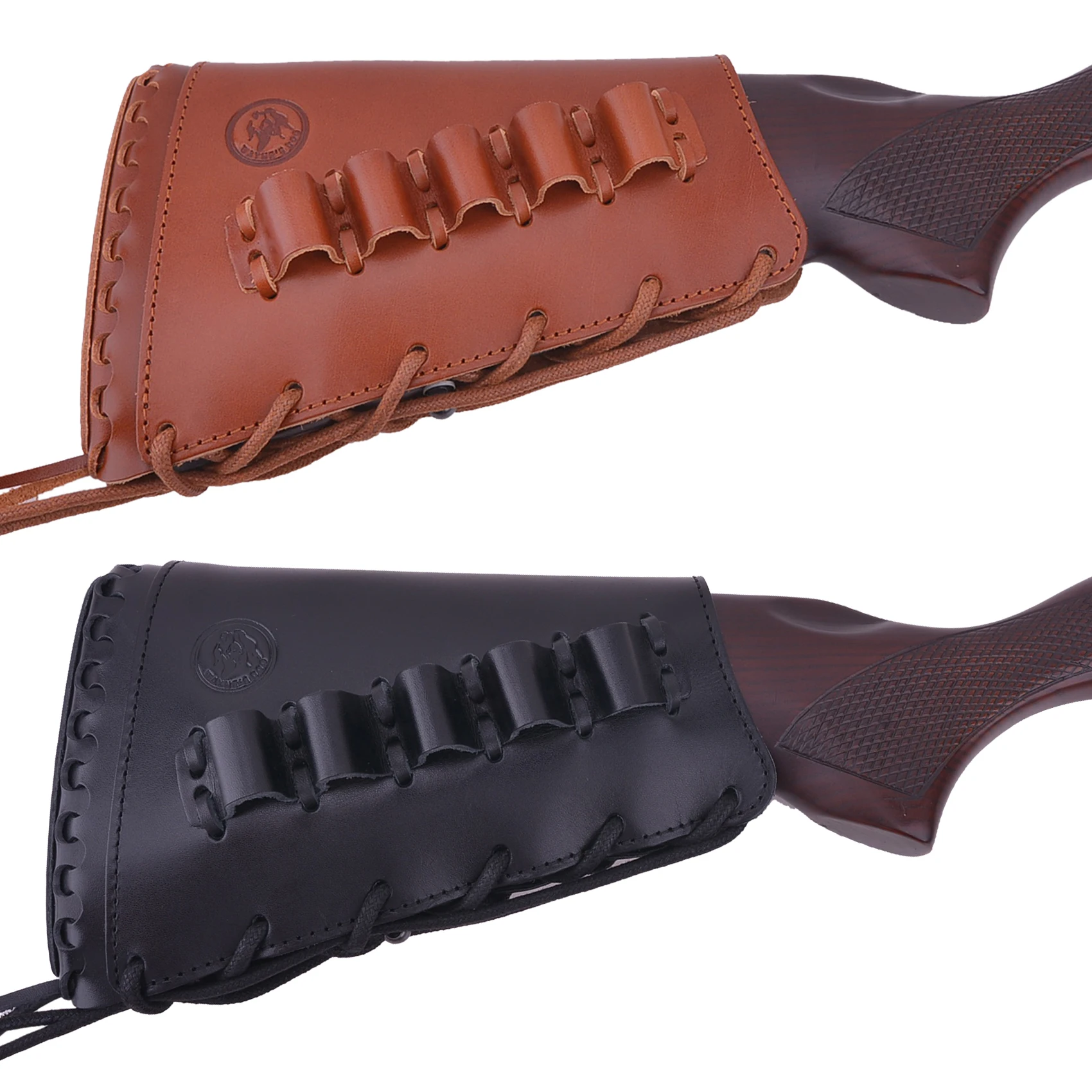 

Hunting Shotgun Gun Cheek Rest Pad Buttstock Genuine Leather Ammo Cartridges Holder for 5 Rounds 16Gauge