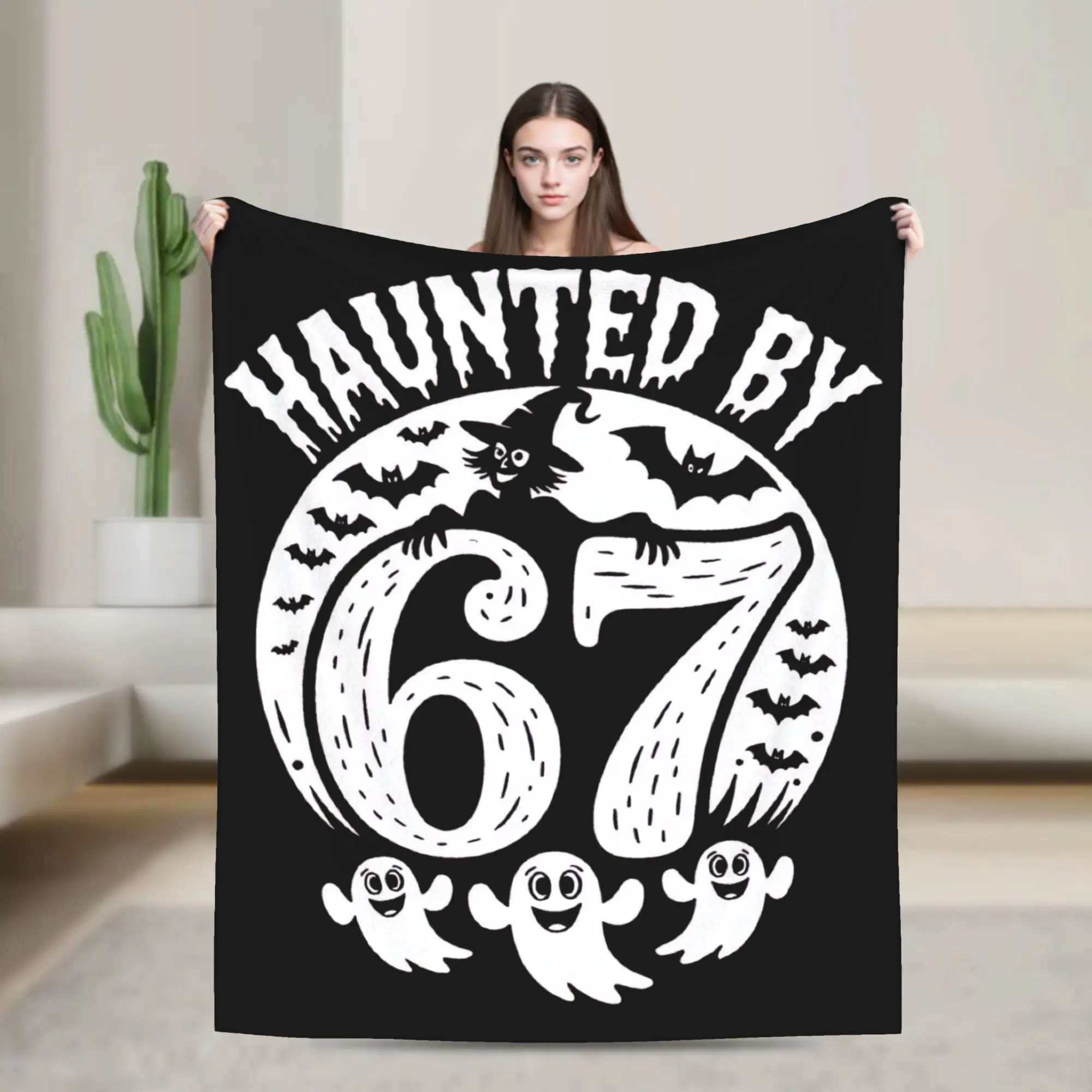 

67 Meme Ghosts Haunted By 67 Flannel Blanket Spring Soft Throw Blanket for Boys Couch Bed Comfortable Bedspread Sofa Bed Cover