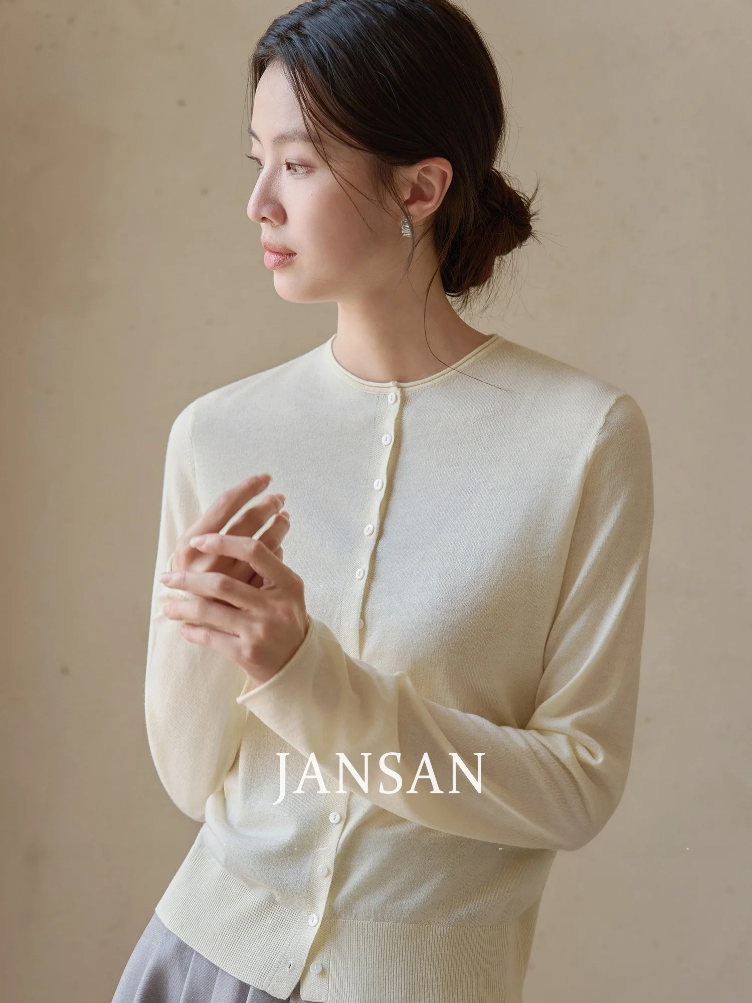 

Тонкий вязаный кардиган JANSAN из шелкового ацетата и шерсти с круглым вырезом, на пуговицах, с длинными рукавами, для многослойных образов, женская модная верхняя одежда