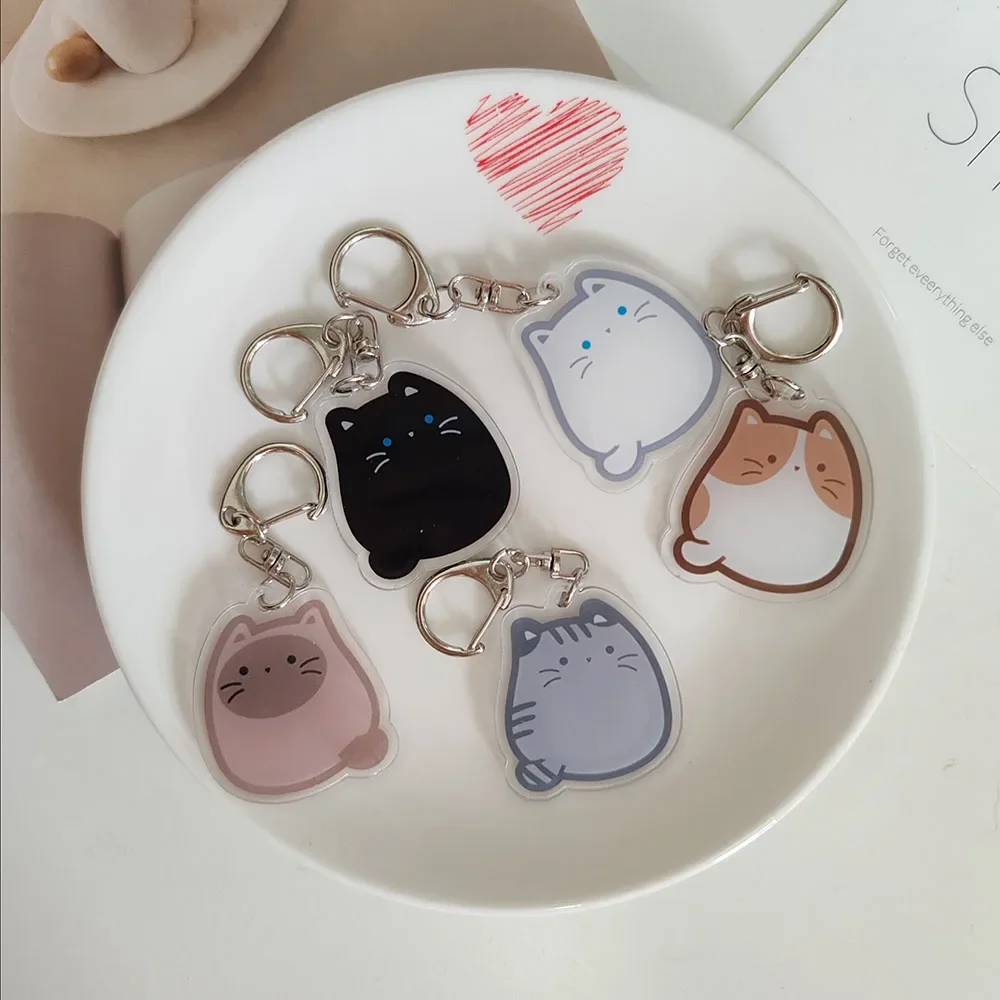 5pc Cute Acrylic Kawai Cartoon Cat  Keychain Key Chain Car KeyRing Bag Pendant Art Course Souvenir Women Child Party Favors Gift 