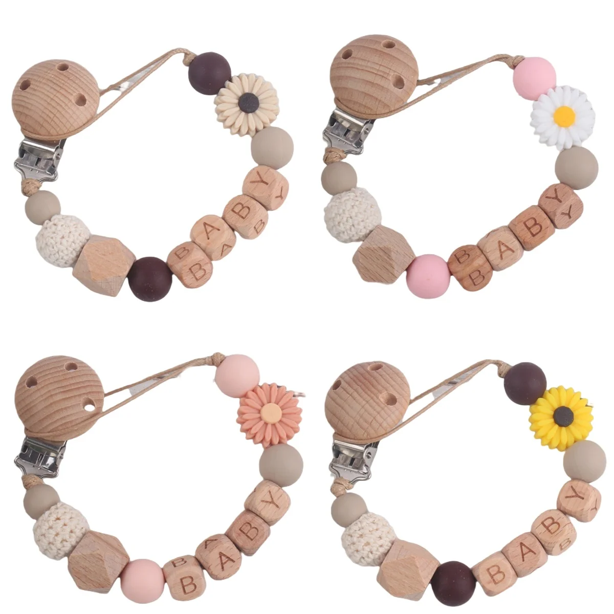 Gänseblümchen Blume Schnullerkette Halter für Baby Kinder Schnuller Clips Zahnen Silikon Schnuller Clips Säugling Beißring