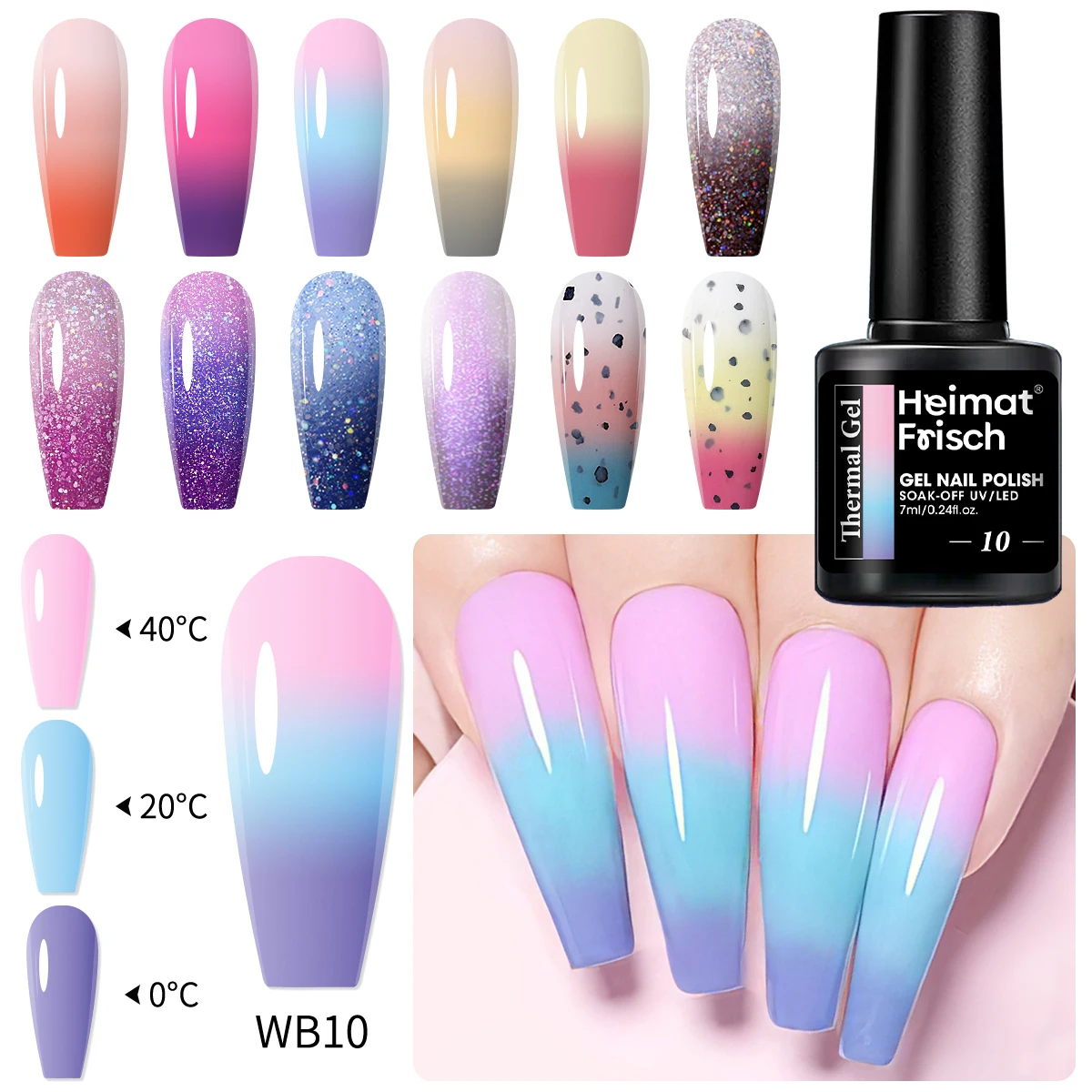 12 زجاجة من طلاء الأظافر الجل الحراري، ولمعان شبه دائم، وصيغة جل خالية من العطور.