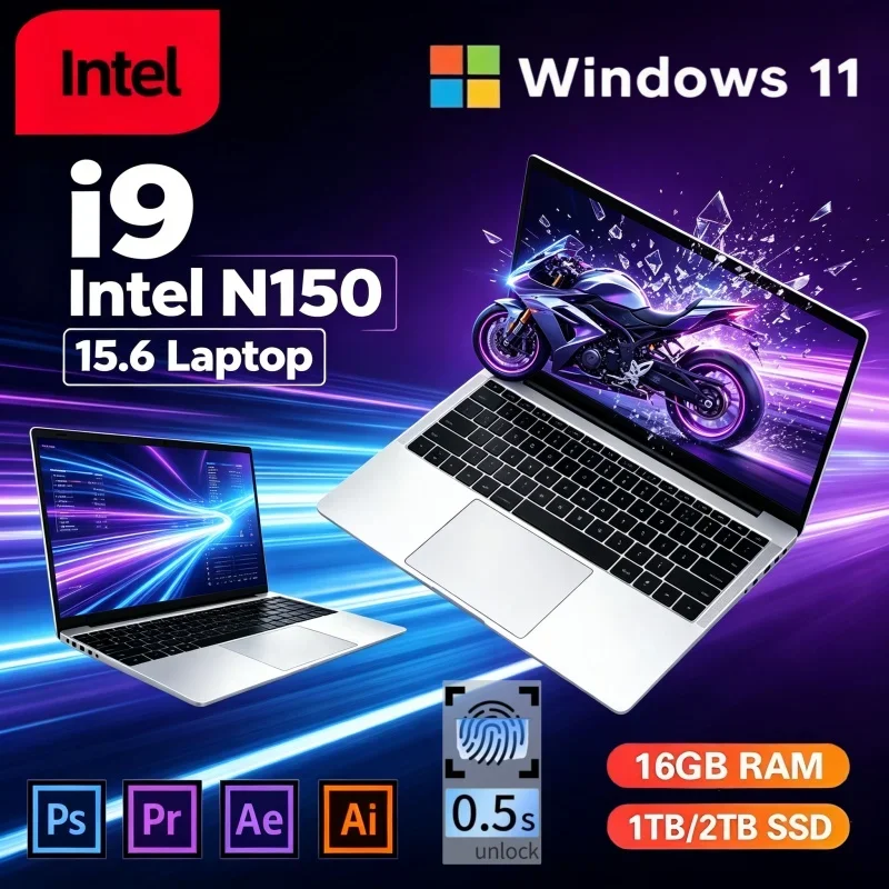 2026 Trendy 15.6" Portable Ultra Slim Notebook Intel Core I9-N150 32GB 2TB SSD Win11 Business Gaming PC