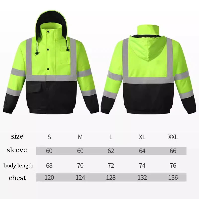 Hi Vis Construction Bomber Jackets Waterproof with Pockets and Zipper Hi Vis Reflective Winter Bomber Safety Rain Coat