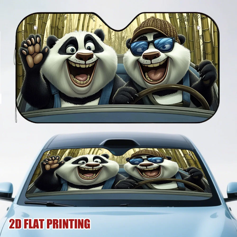 

1pc Laughing Panda Adventure Car Sun Visor - Cute Cartoon Design With Glasses & Glasses, 2D Flat Printing, Adjustable Fit For Sh