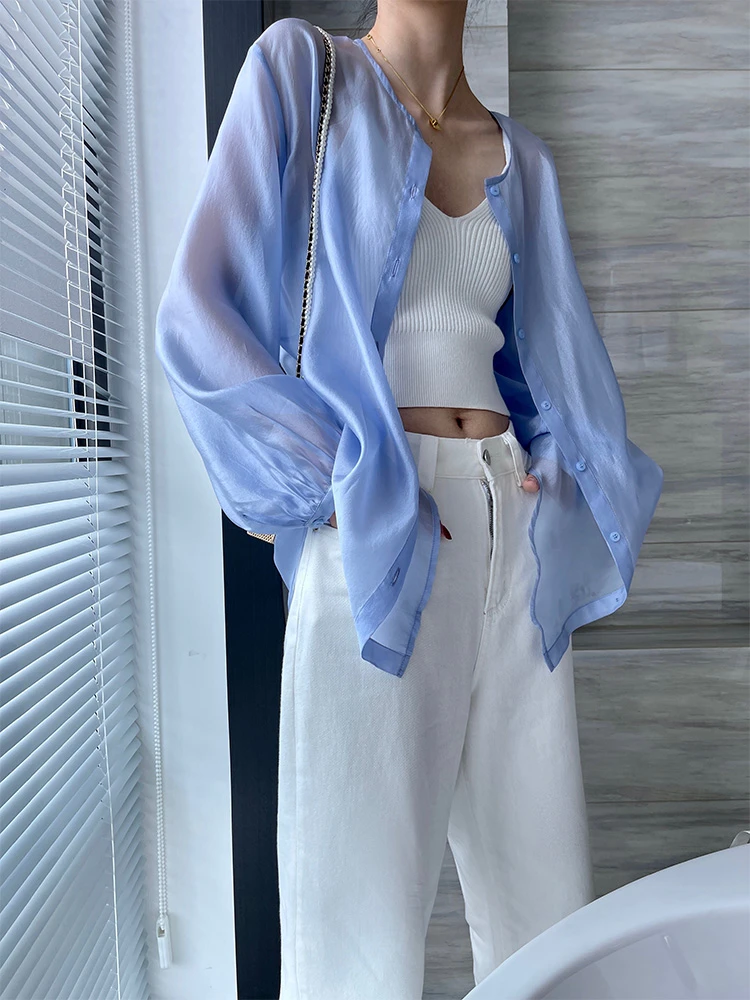 Camisas de Cuello Redondo para Mujer, Primavera, Nueva Colección, Alta Calidad, Rayón, Manga Larga, Ajuste Holgado, Versátiles, Casuales, para Oficina