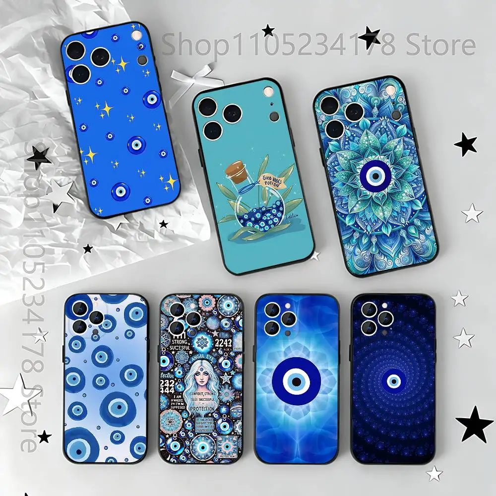 

Lucky Blue Evil Eye art Phone Case Silicone Soft For IPhone 16,17,15,11,13,12,14,Mini,Pro,Max,Plus,Air,E Black