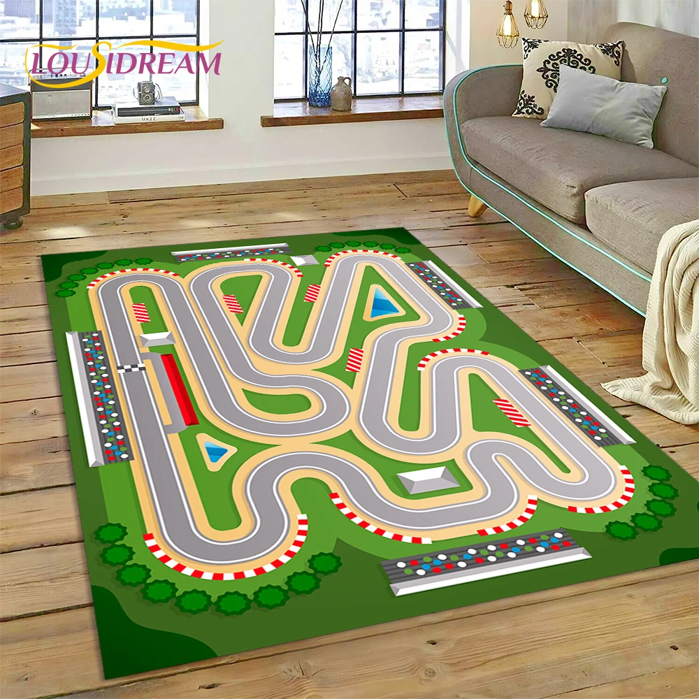 HD Child Play Mat City Traffic Road Map Runway Highway Playroom Area Rug,Carpet Rug for Living Room Bedroom Sofa, Non-slip Gift