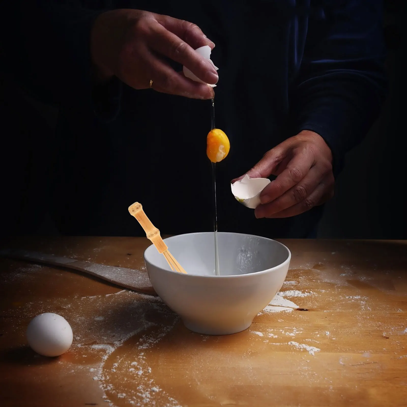 Batidor de huevos de bambú, mezclador de cocina Manual, mango ergonómico ligero, fácil limpieza, herramienta de cocina multifunción para hornear pasteles en casa