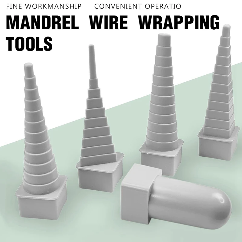 4 Piece Mandrel Wire Wrapping Tools Set,Includes Triangular, Round, Oval, Square And Plastic Handle For Metal Winding