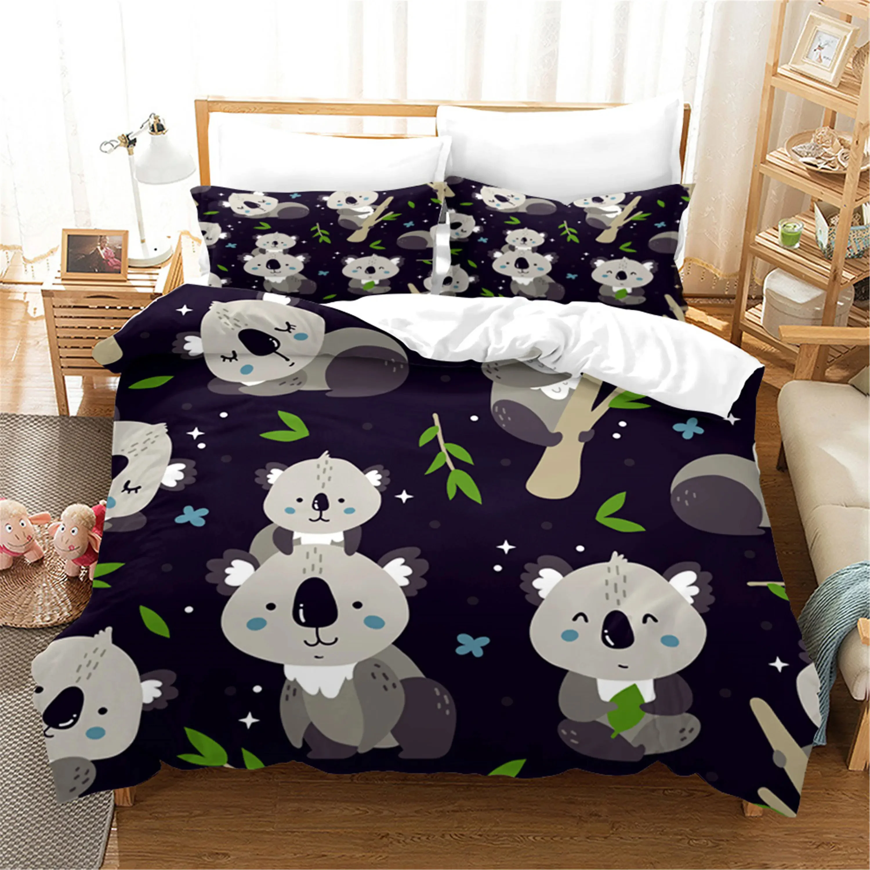 White Cartoon Cute Koala Bedding Set Aniaml Duvet Cover With Pillowcase 3PCS Bed Set Children Kids Gift Bed Linen Bedspread