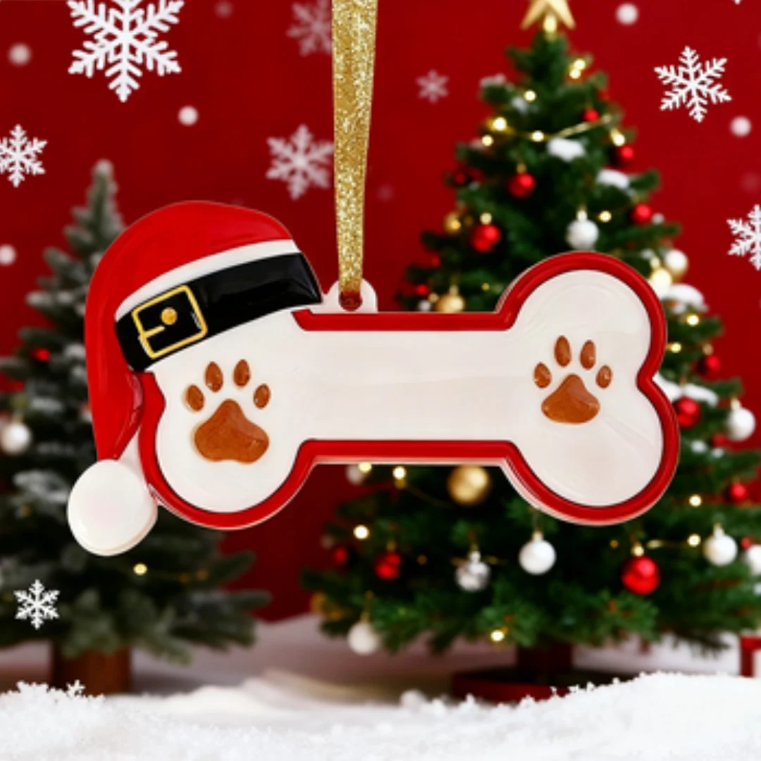 2D-Acryl-Anhänger in Knochenform für das Auto – kann mit Haustiernamen beschriftet werden, Acryl-Anhänger in Form eines Weihnachtsbaums, Knochenförmiges Namensschild für Haustiere, Weihnachtsgeschenk