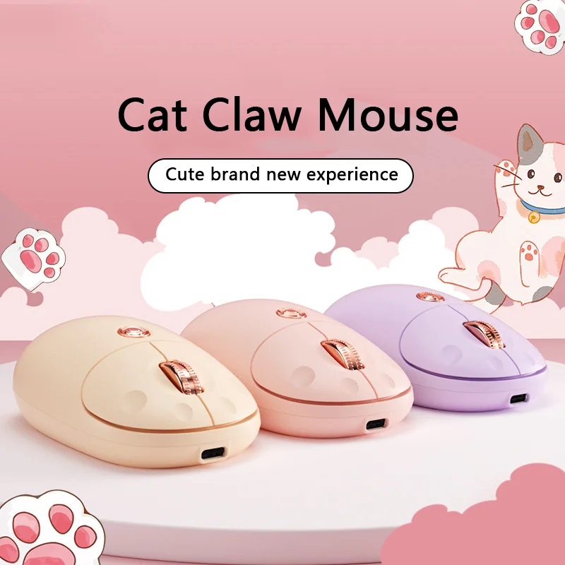 Mini Wireless Mouse Cute Bluetooth Dual-mode Mute Mause Portable Creative Cat Claw Rechargeable Mice for Laptop Tablet Girl Gift