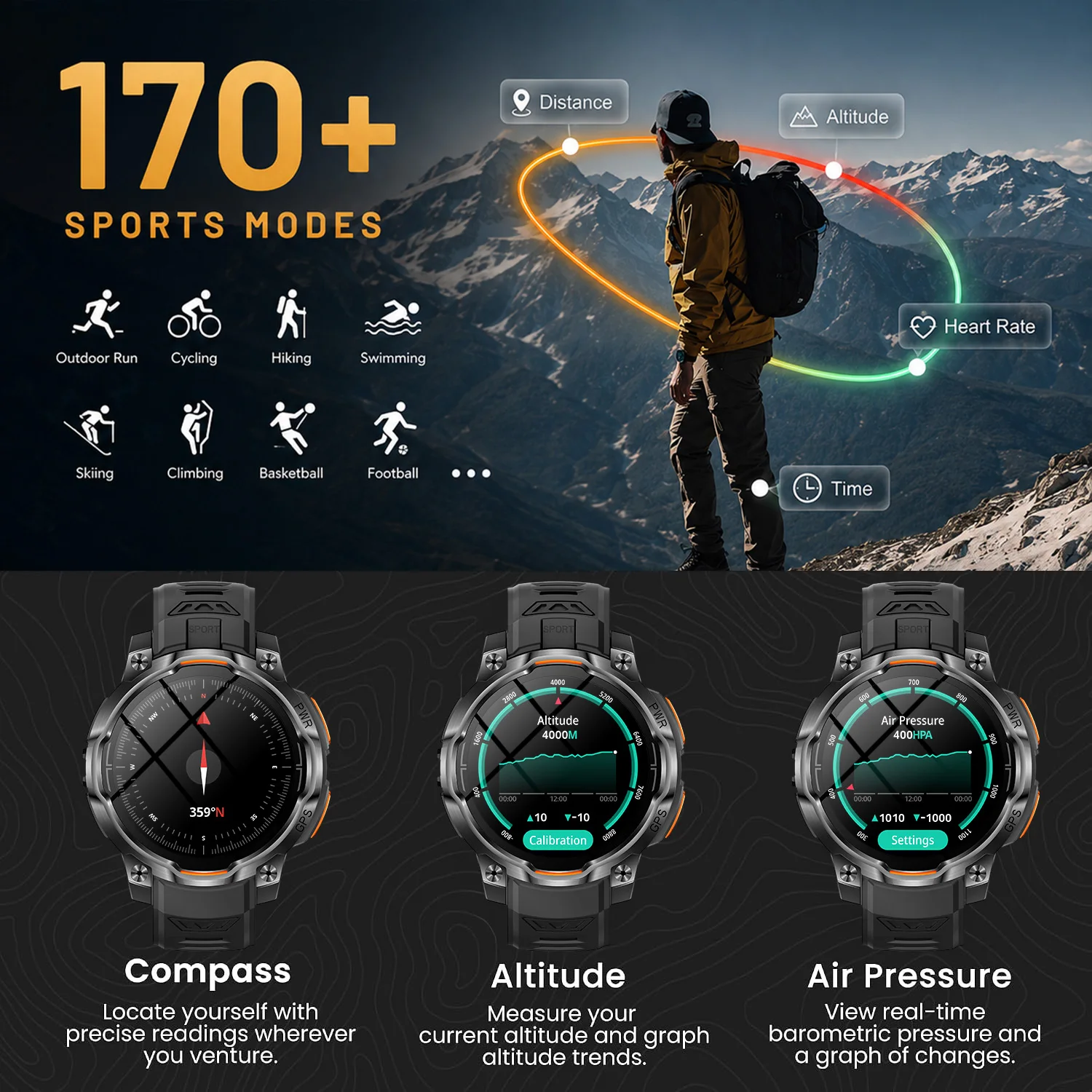 2026 GPS Offline Map Smart Watch, Advanced Navigation