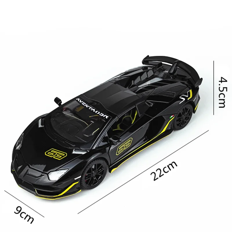 1:24 Aventador SVJ63 pressofusi per auto in lega e veicoli giocattolo modello di auto Sound Light Pull Back Car Gifts