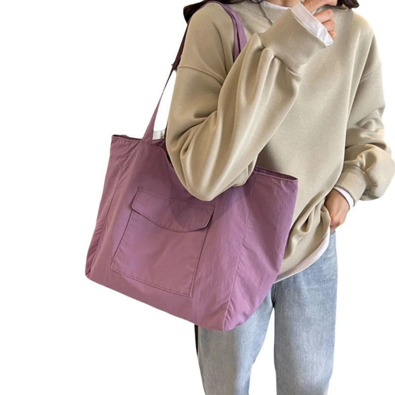Women Large Capacity Handbag Nylon Shoulder Bag Solid Color Shopping Dating Bag