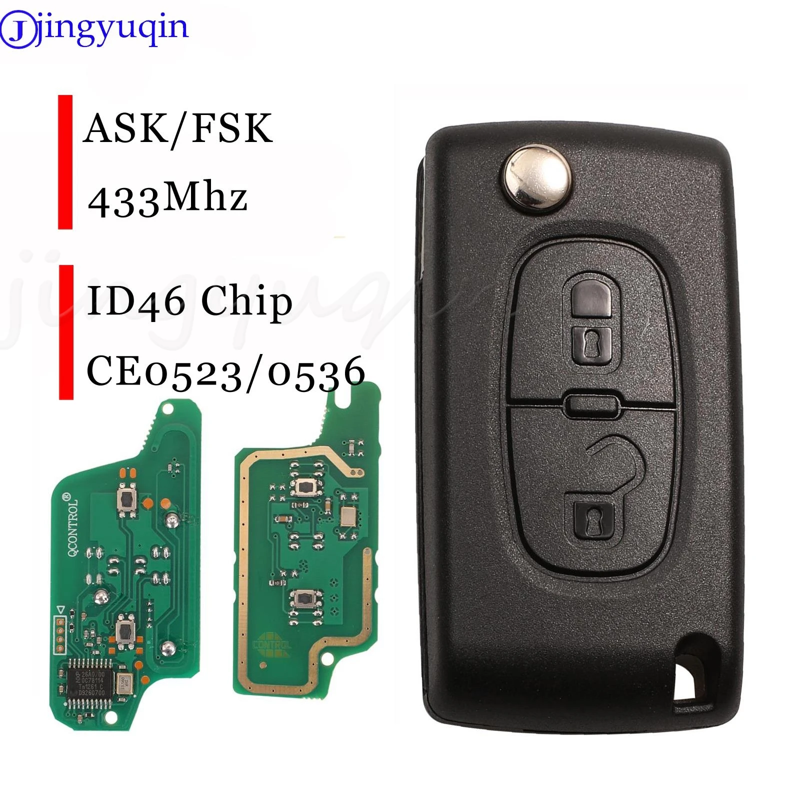 jingyuqin 2 Buttons Remote Car Key ASK/FSK 434Mhz  For Citroen C4 C5 C6 C8 Xsara Picasso For Peugeot 107 207 307 307S 308