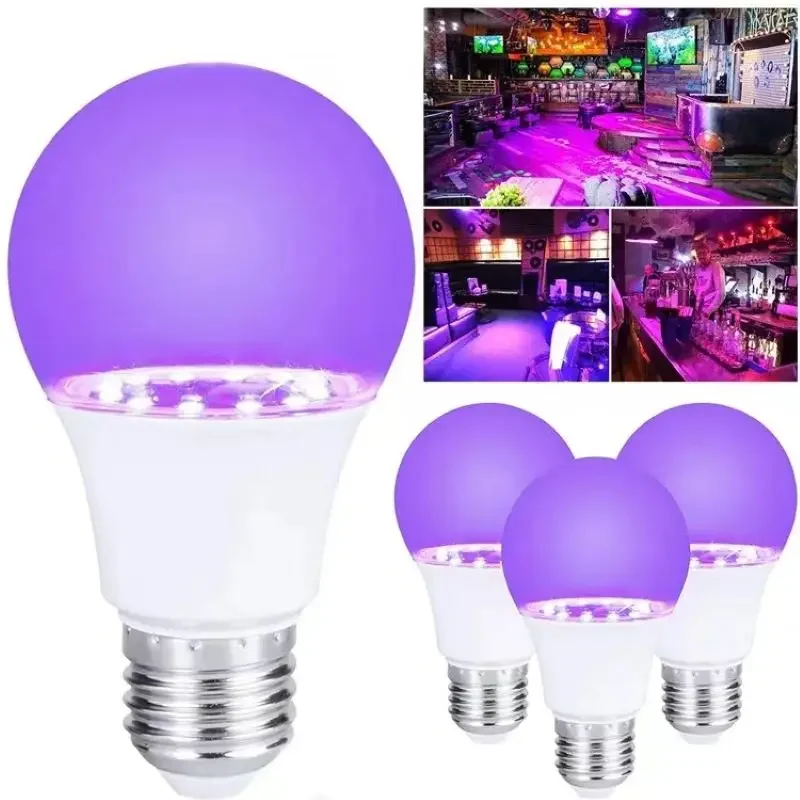 

E27 plastic-clad aluminum LED party UV violet bulb 7W/12W voltage 85-265V UV LAMP 395NM for fluorescent lamp party