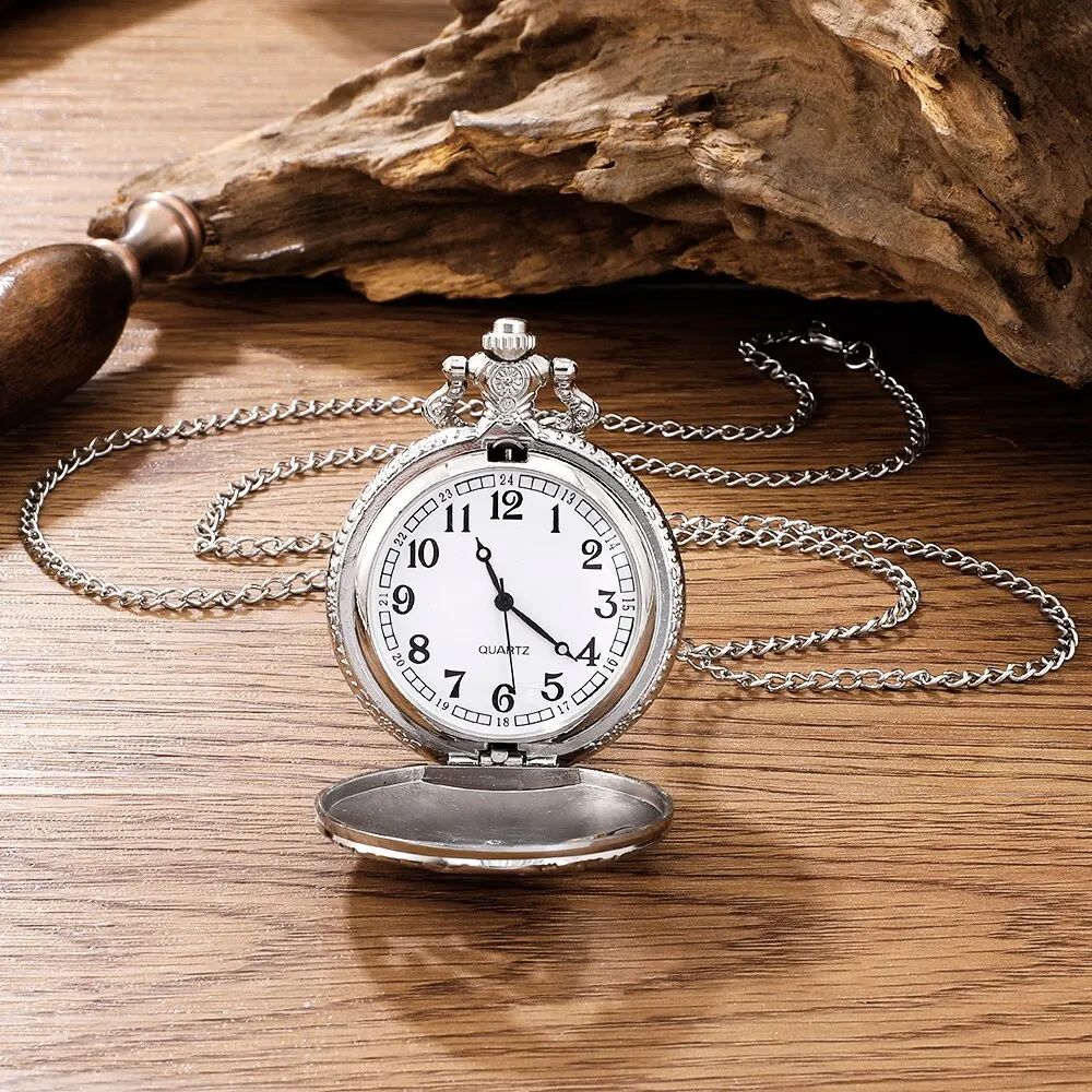 Antique Steam Train Design Pocket Watch with Chain Necklace Vintage Quartz Pendant Watches Clock Chain Mens Women