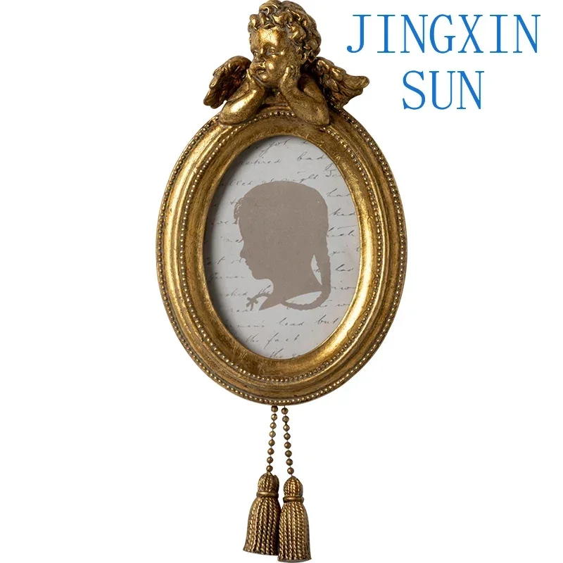 Retro oval creative angel wall hanging photo frame decoration home living room angel jewelry box decoration best gift