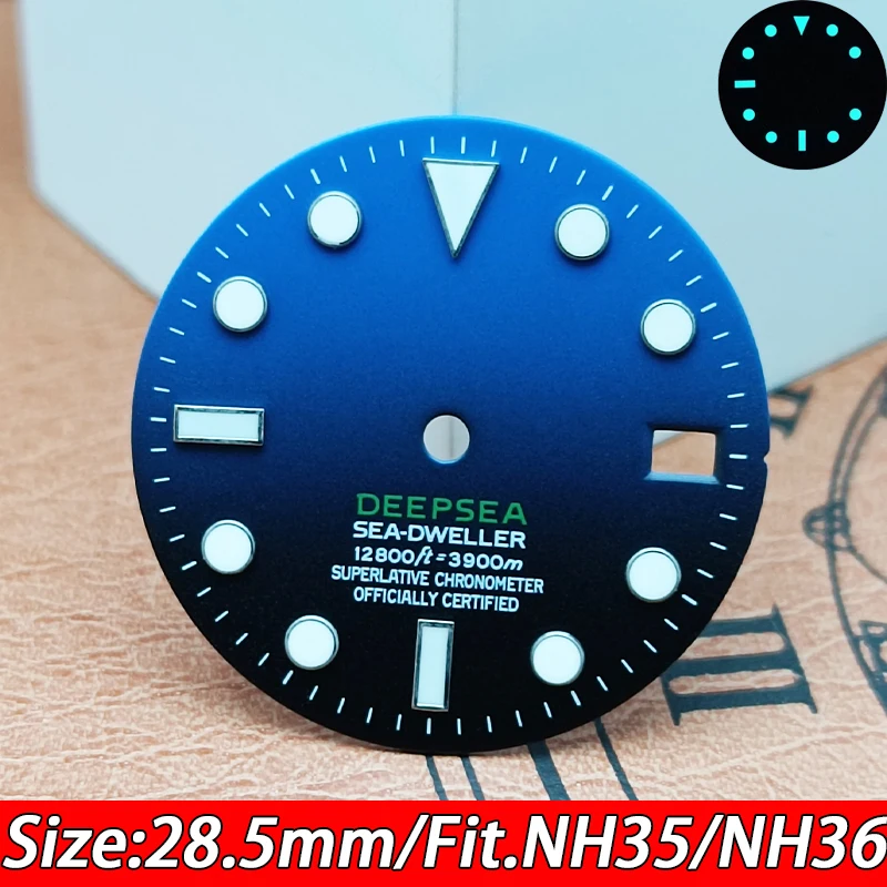 28.5mm high quality watch dial Green luminous calendar dial for NH35 movement watch accessories Watch repair