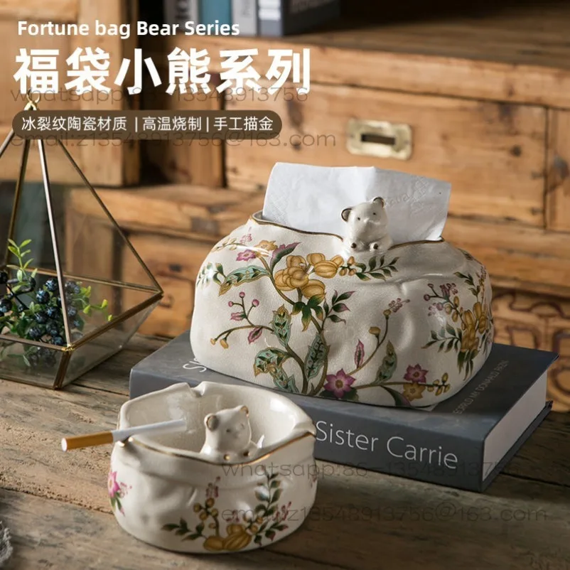 

American Ceramic Tissue Box, Living Room Light Luxury Pumping Carton, European High-end High-end Creative Ornament