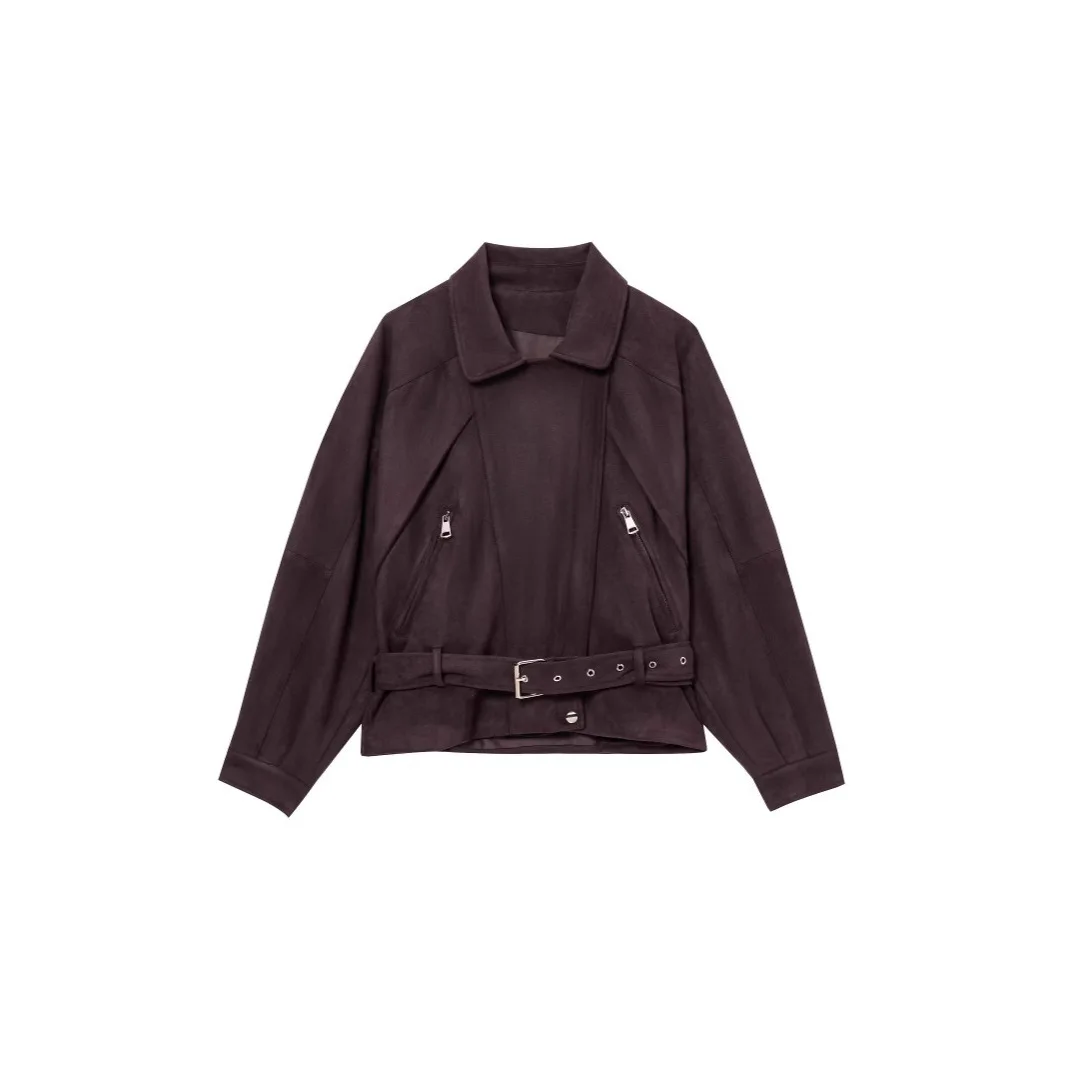 

Spring New Versatile Solid Color Women Casual Long Sleeved Jacket Fashion Suede Female Motorcycle Style Coat