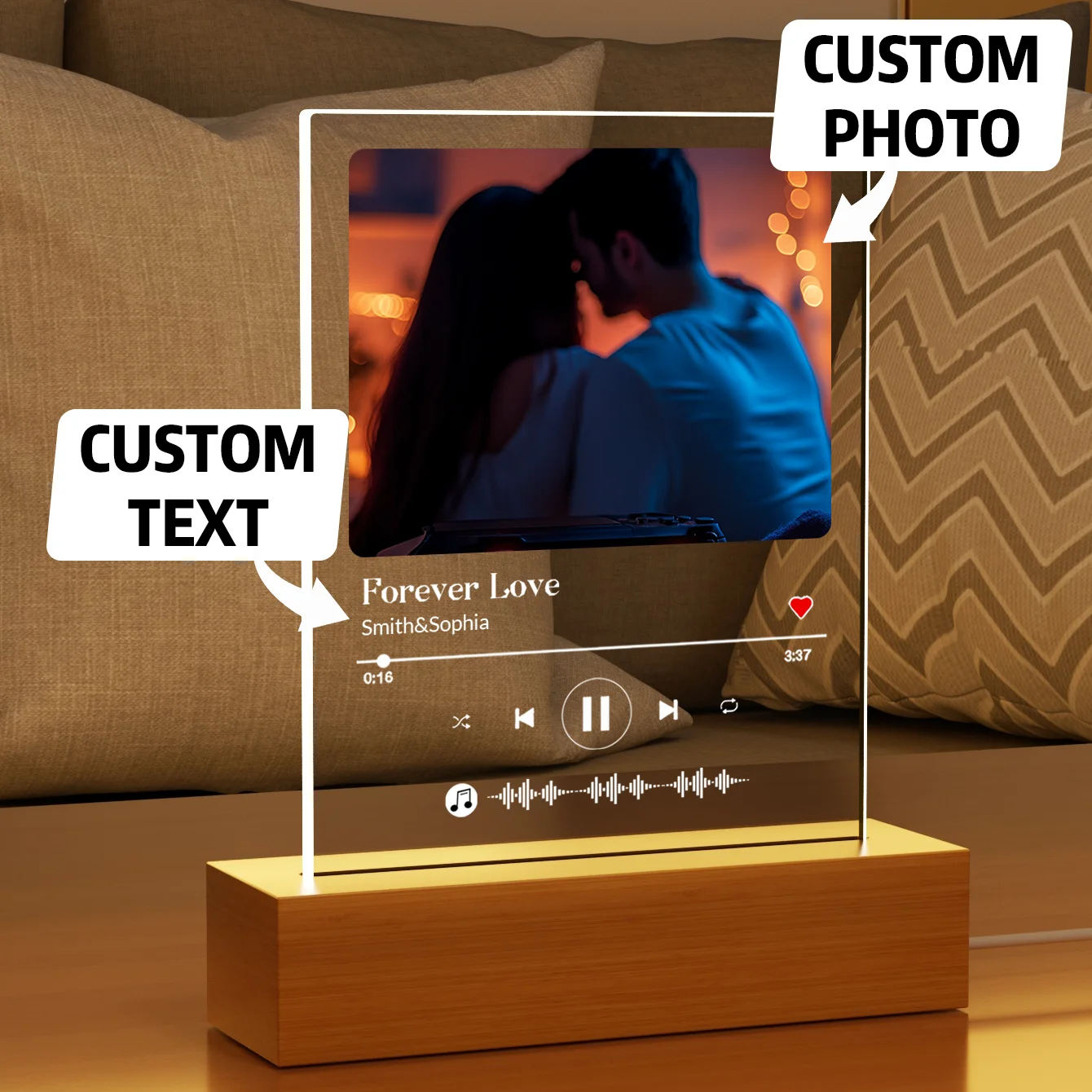 1pc Custom photo Led night light, Personalized acrylic night light with photos and text, personalized photo collage Led light,