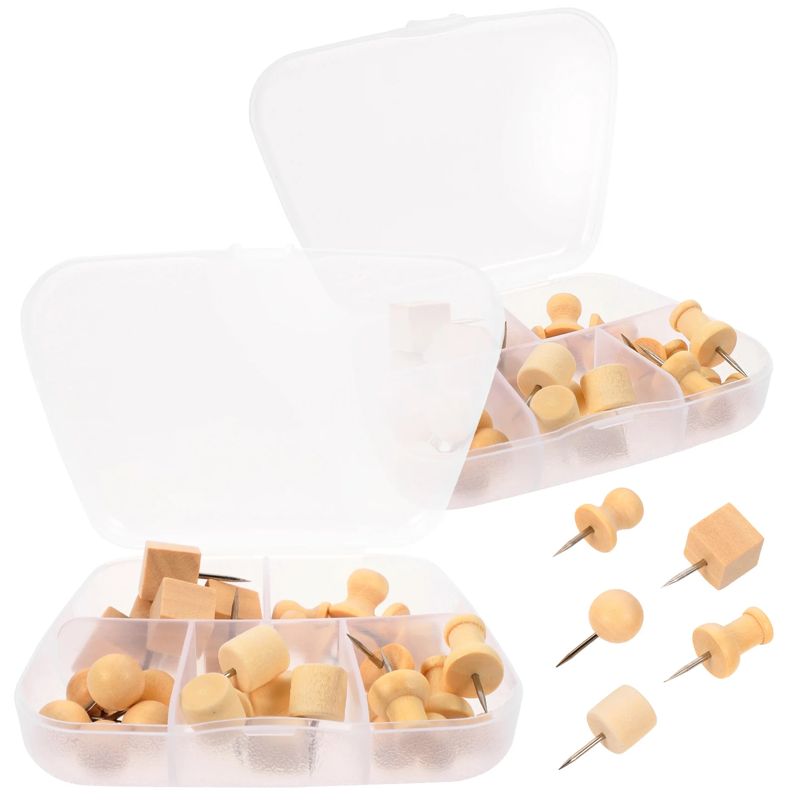 

2 Box Wooden Push Pins Natural Wood Thumb Tacks for Home Office Use Compact Lightweight Multi-Function Pushpin