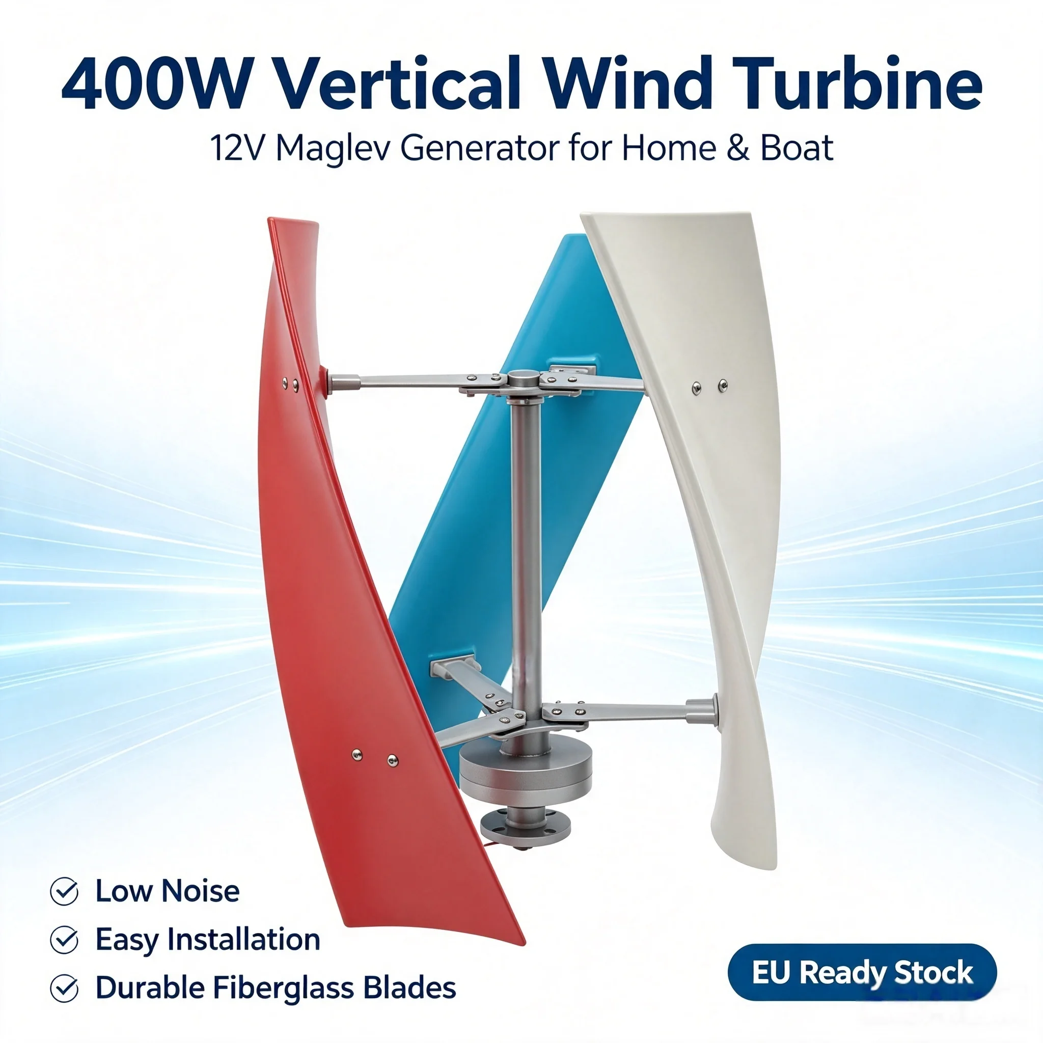 450W 12V Vertical Wind Turbine Generator Kit Vertical Helix 3 Blade Wind Generator W/h Charge Controller for RV Camping Outdoor