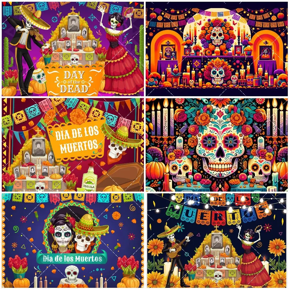

Mexican Day Of The Dead Backdrop Dia DE Los Muertos Backgrounds Party Supplies Home Decor Fiesta Photography Props Family Gifts