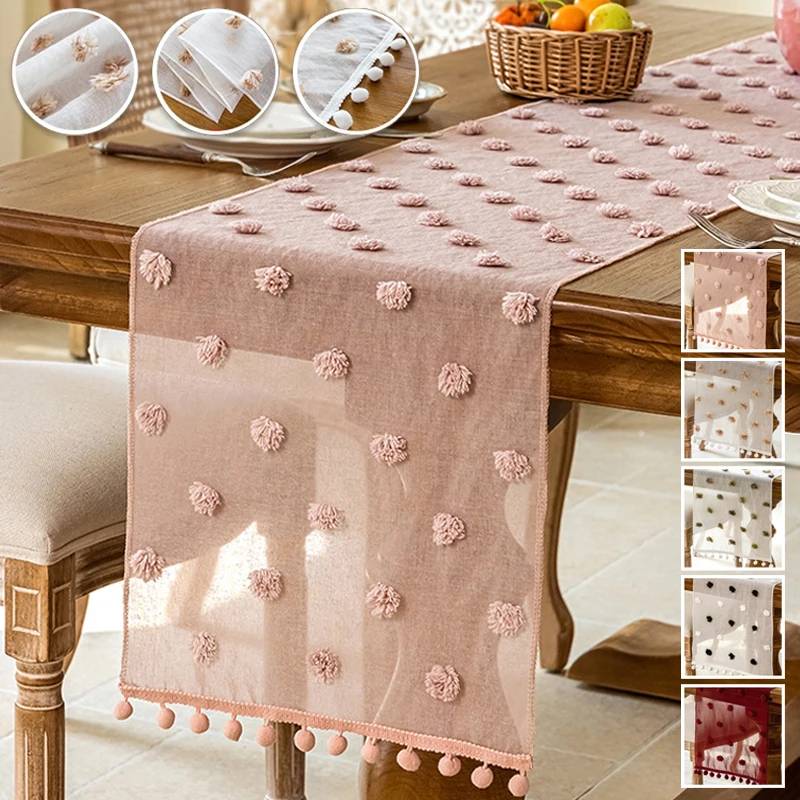

French Tassel Long Table Runner Birthday Party Long Tablecloth Three-Dimensional Yarn Tassel Table Cover Wedding Decoration Prop
