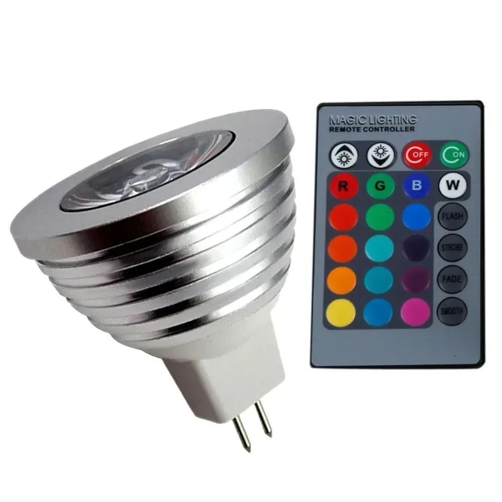 Mới Nhất MR16 3W RGB Bóng Đèn Pha LED RGB 16 Đổi Màu + Tặng 24 Phím Điều Khiển Từ Xa AC/DC 12V