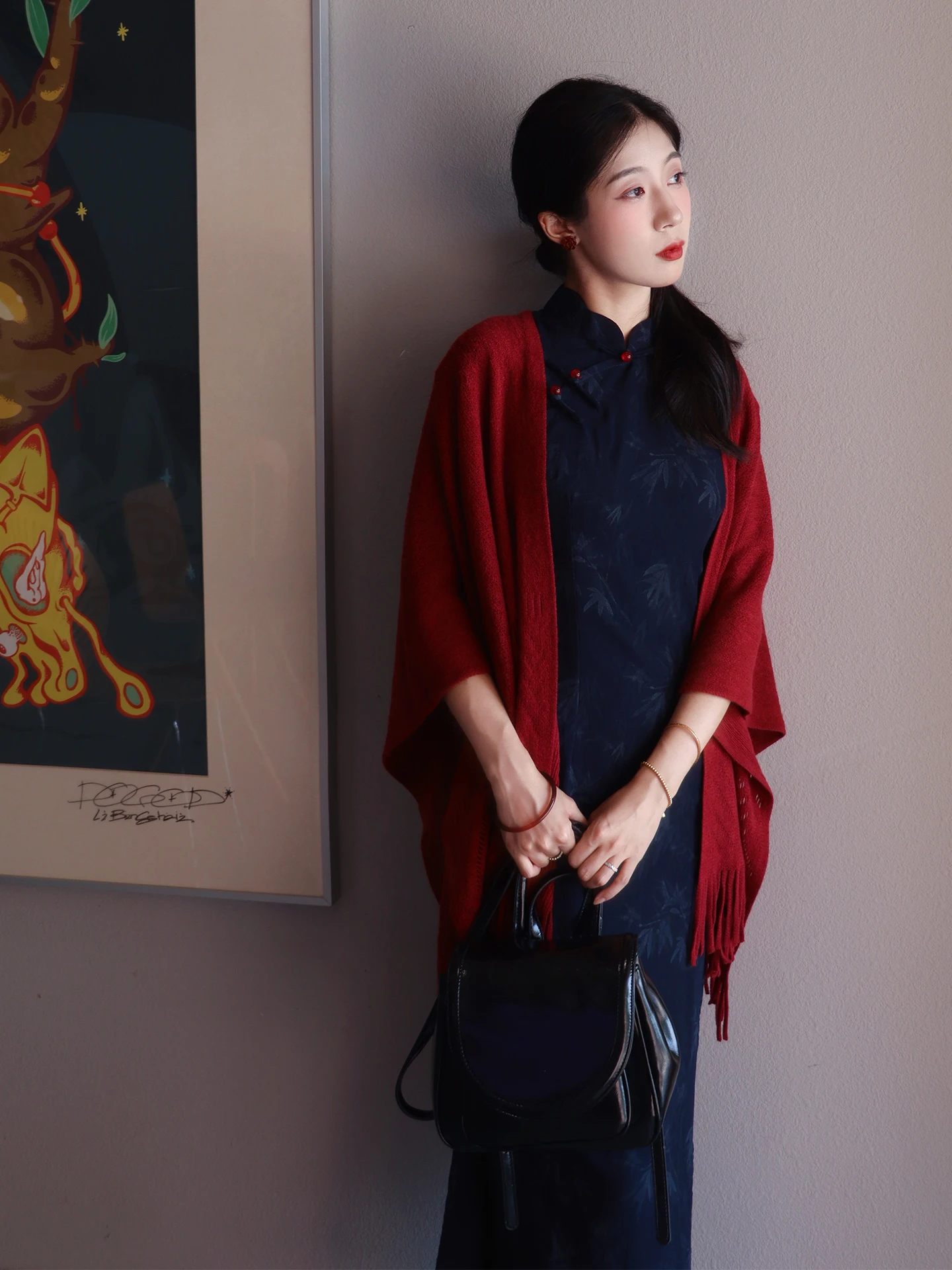 

Ele Deep Blue Red шило Универсальная повседневная одежда Reformed Китайский Sle Bamboo Adow Qipao для женщин Тепло Функциональный ор...