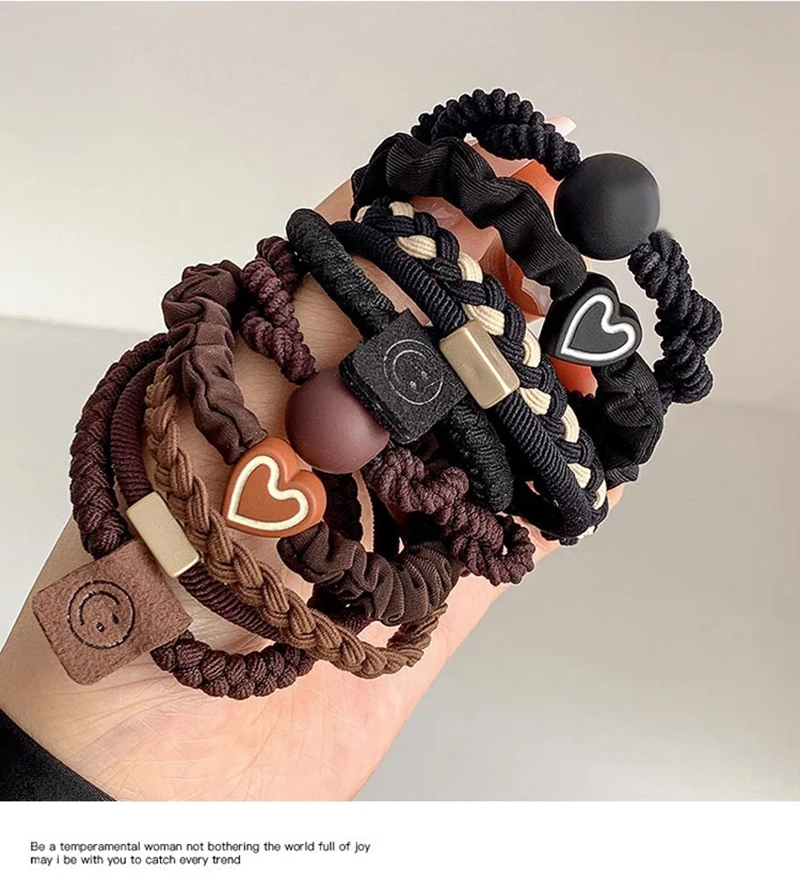 5/10 stücke Einfache Herz Ball Charms Scrunchie Keine Schäden Elastische Geflochtene Haar Krawatten Seile Frauen Mädchen Pferdeschwanz Halter Gummibänder – Detail 3