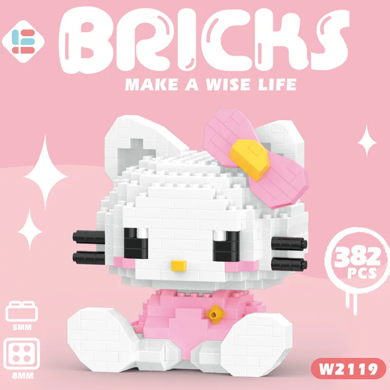 Sanrio Micro Building Blocks, Modelo 3D, Hello Kitty, Kuromi, Melody, Mini Bricks Figuras, Presentes de Natal, Brinquedos montados